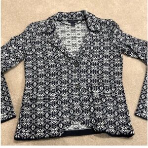 Tommy Hilfiger Navy Blue and White Patterned Blazer